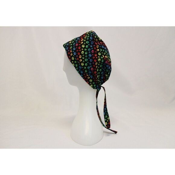 Rainbow Paw Prints Surgical Scrub Cap Dentist Chemo Hat - Picture 2 of 5